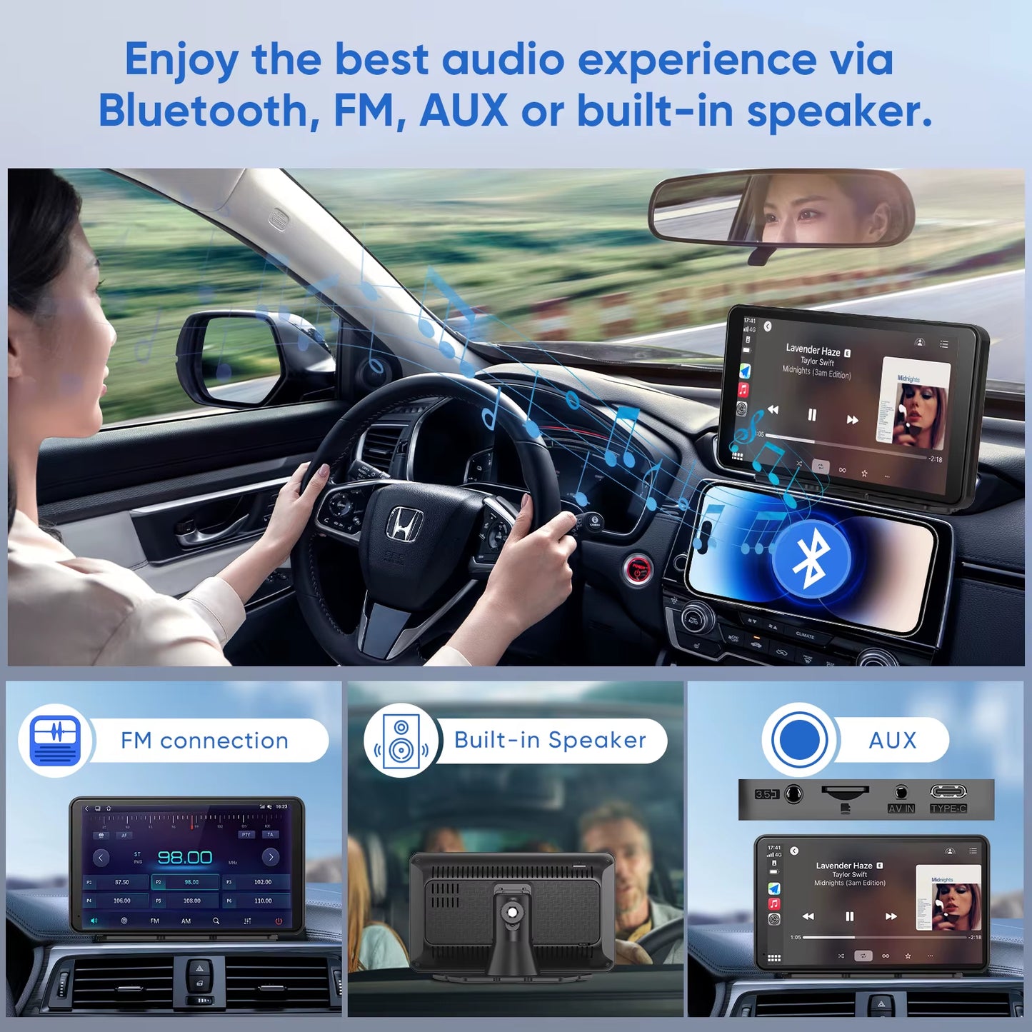 7” Universal Carplay Android Auto Car Radio Multimedia Video Player IPS Touch Screen with AUX USB Rearview Camera